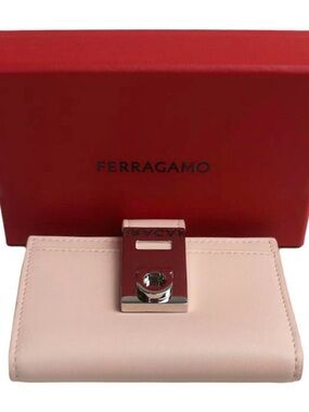 Salvatore Ferragamo Soft Pink Leather Hug Wallet with silver hardware